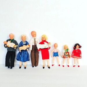 Vtg MCM Caco Dollhouse Family 10pc Set Flexible Miniature Figures Germany
